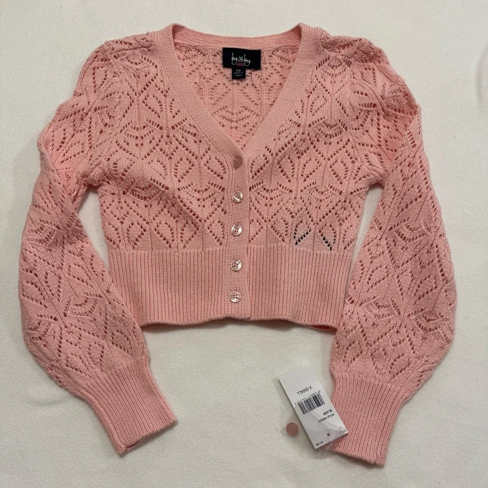 Girls XS Blush Pink Cropped V-Neck Cardigan - NWT